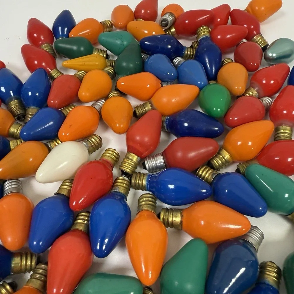 92 Piece Lot Vintage Untested C7 Christmas Light Bulbs Ge Westinghouse Red Green